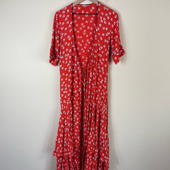 Ganni Crepe Floral Tiered Maxi Wrap Dress Size 36 US Small - Picture 3 of 11